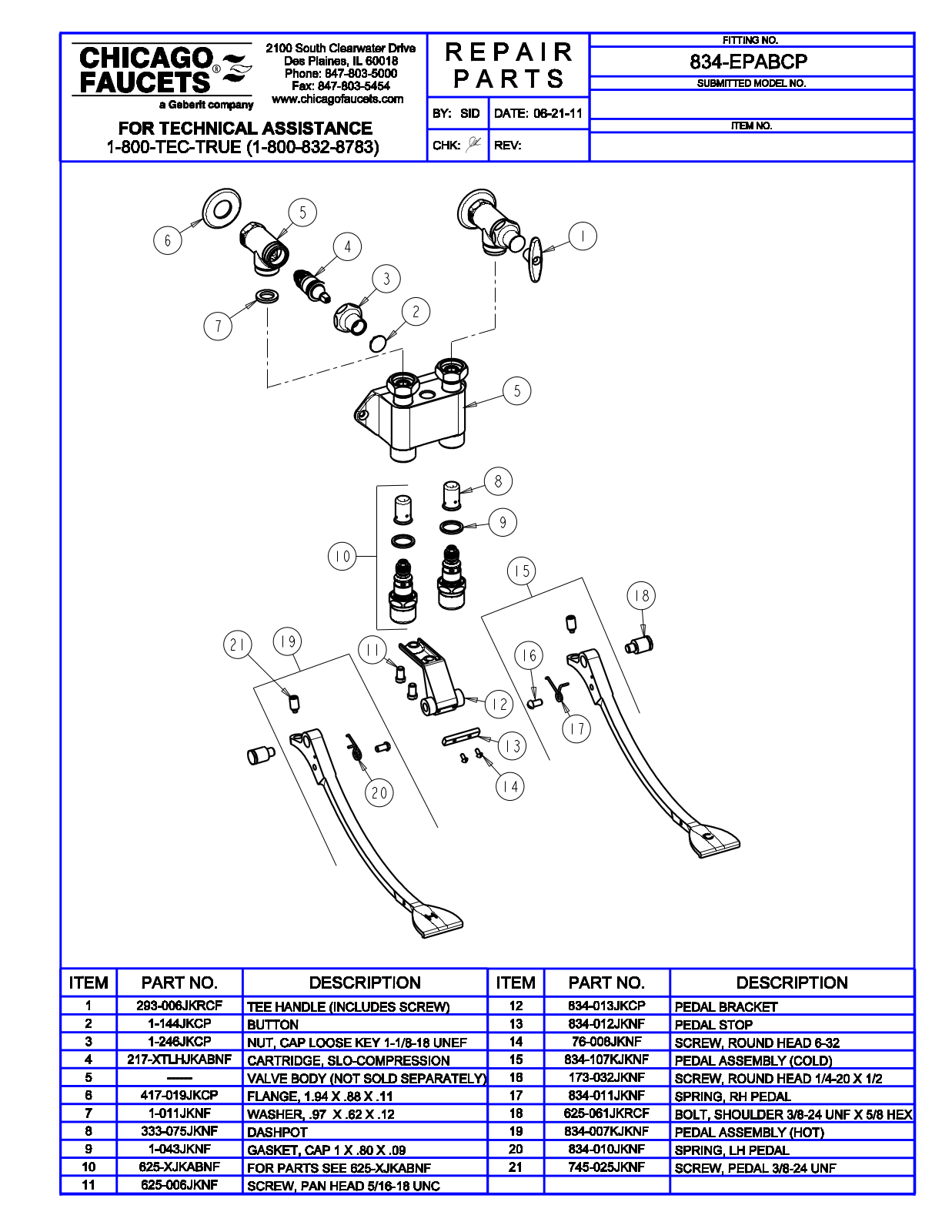 Chicago Faucet 834-EPAB Parts List