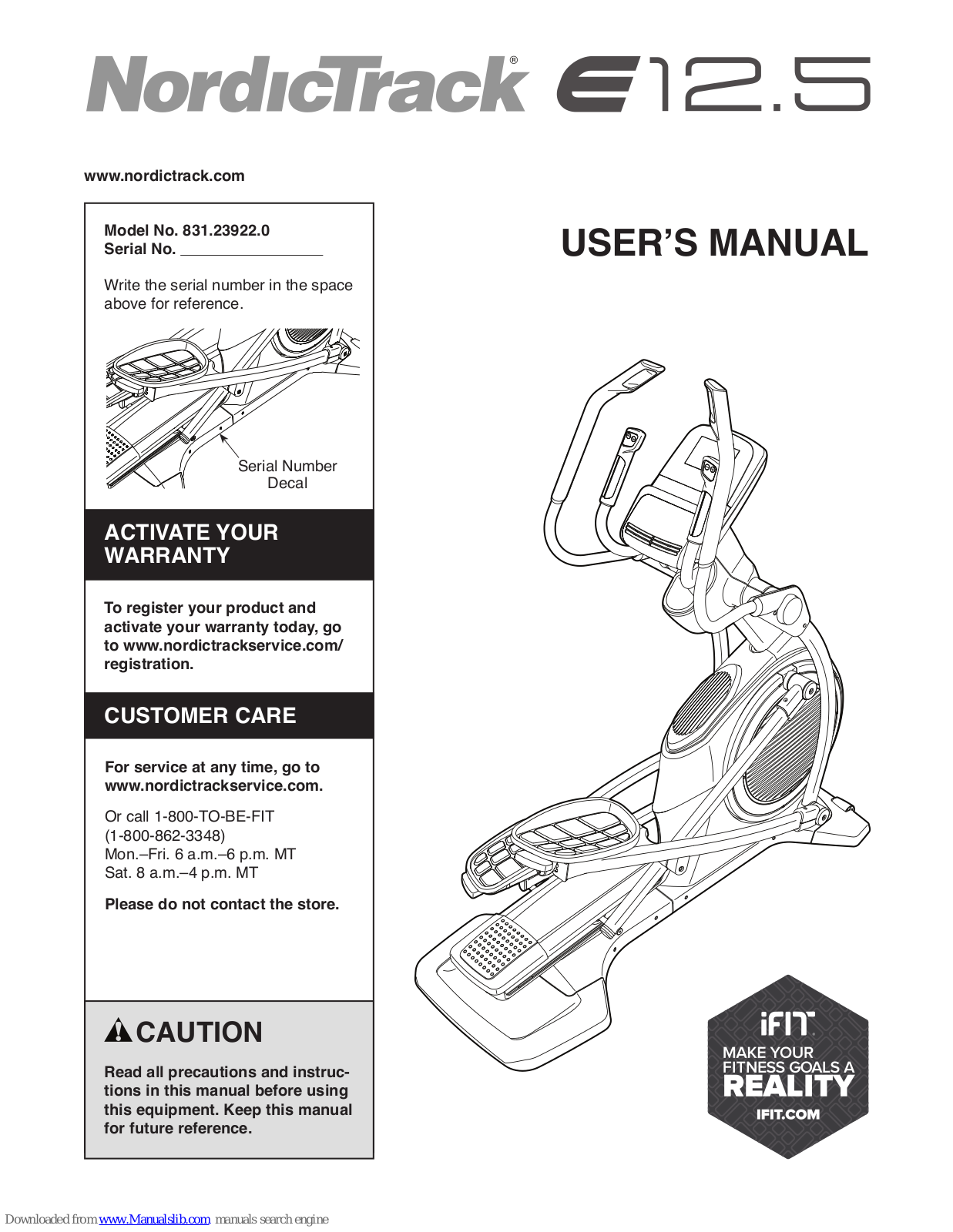 NordicTrack E 12.5 Elliptical, E 12.5, 831.23922.0 User Manual