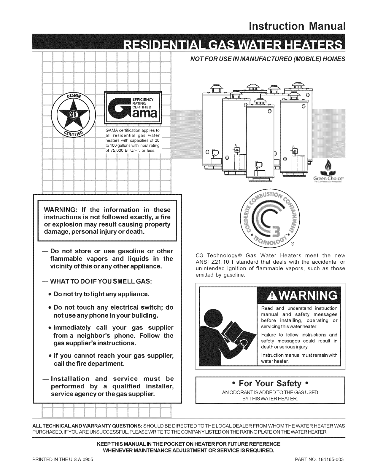 AO Smith GCV50-100 Owner’s Manual