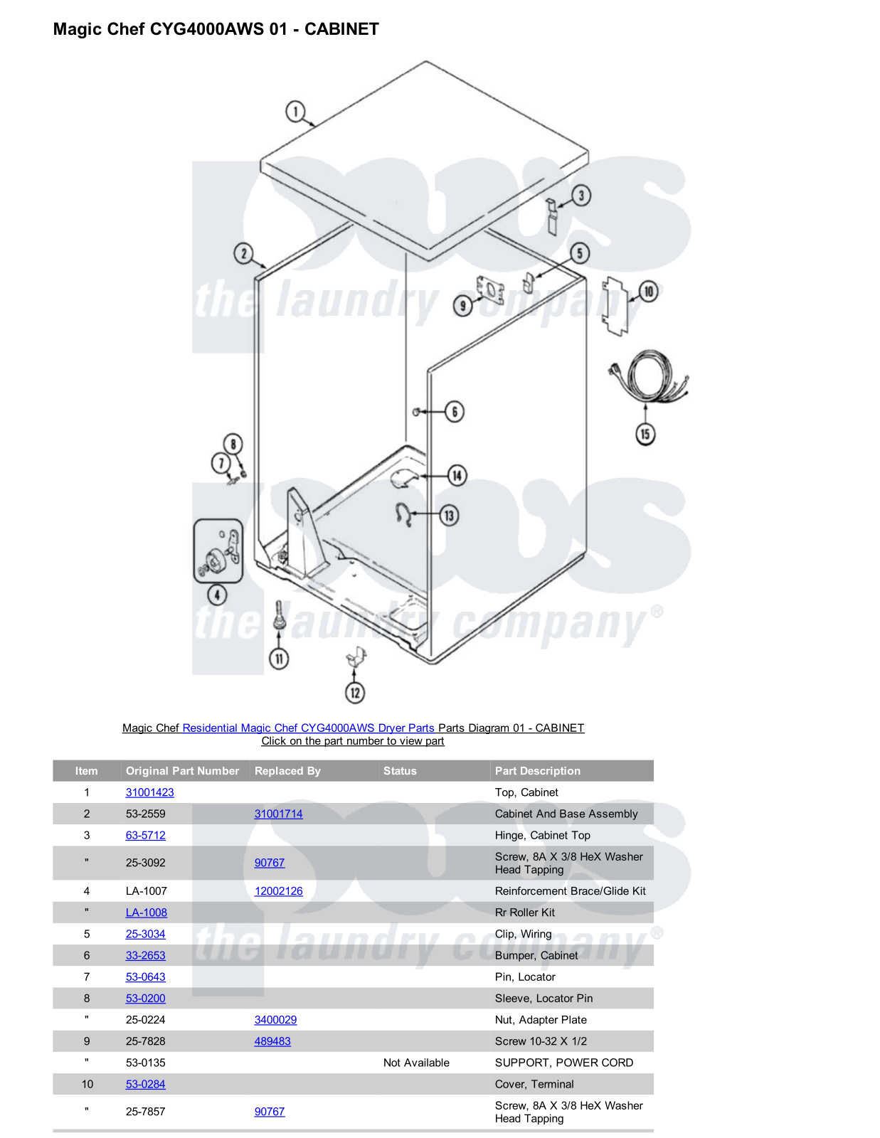 Magic Chef CYG4000AWS Parts Diagram