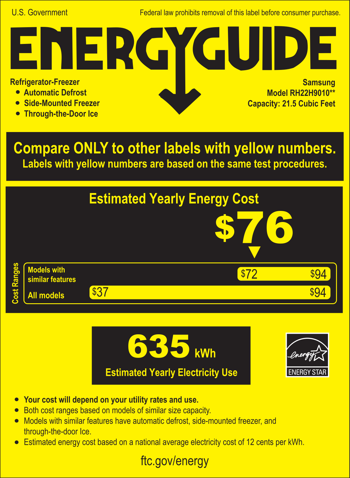 Samsung RH22H9010SR Energy Guide