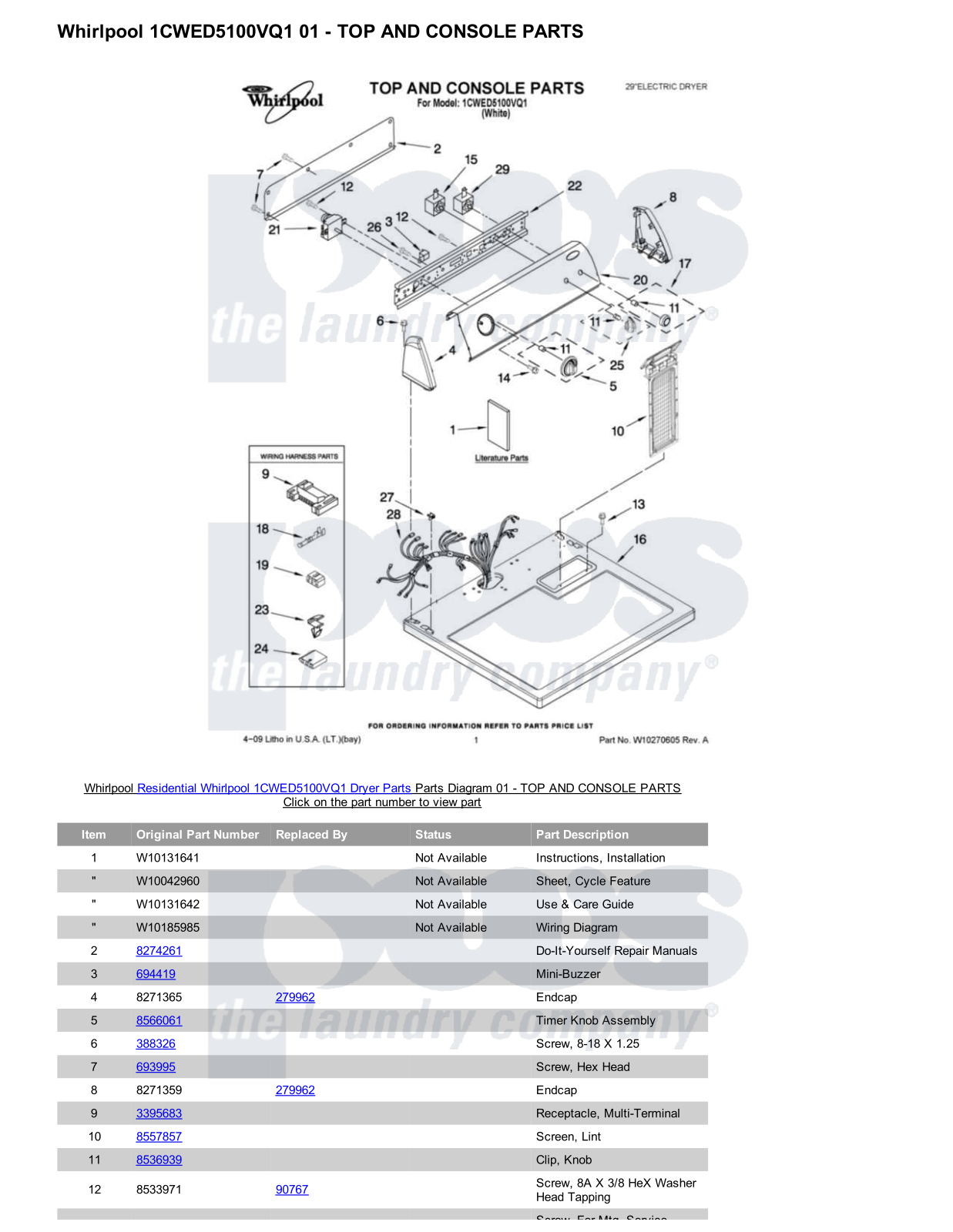 Whirlpool 1CWED5100VQ1 Parts Diagram