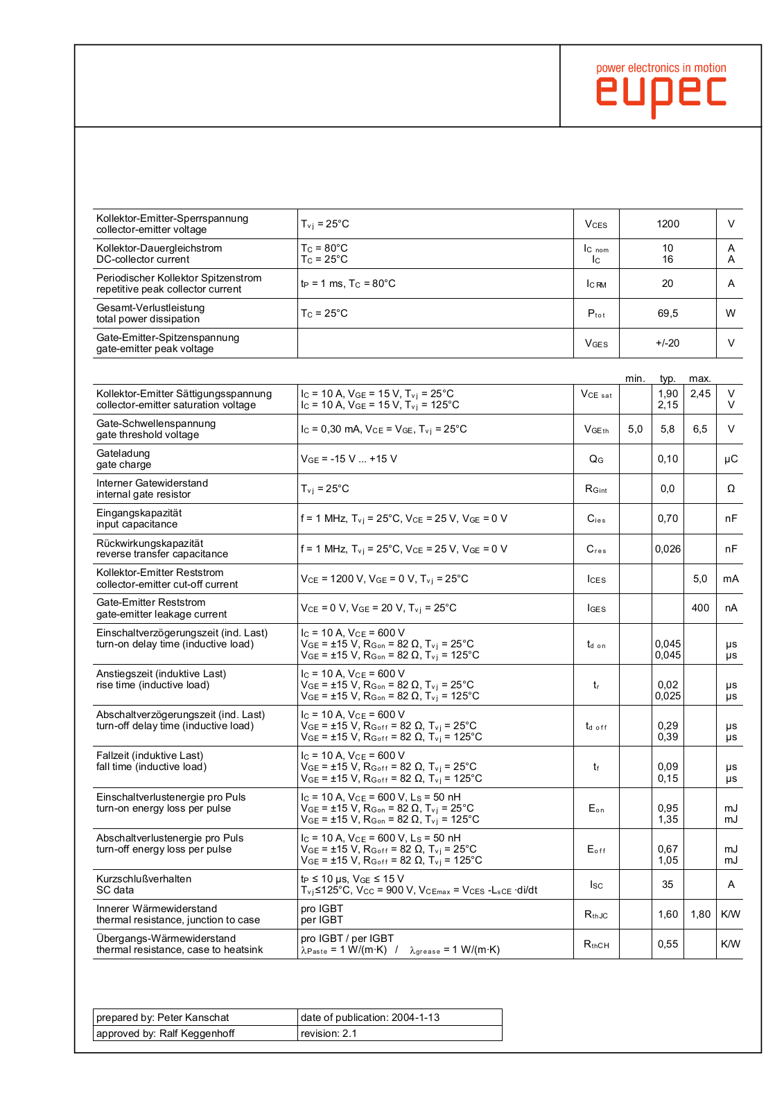 Infineon FP10R12YT3 Data Sheet