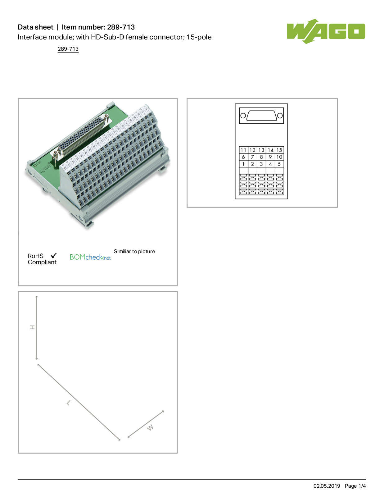 Wago 289-713 Data Sheet