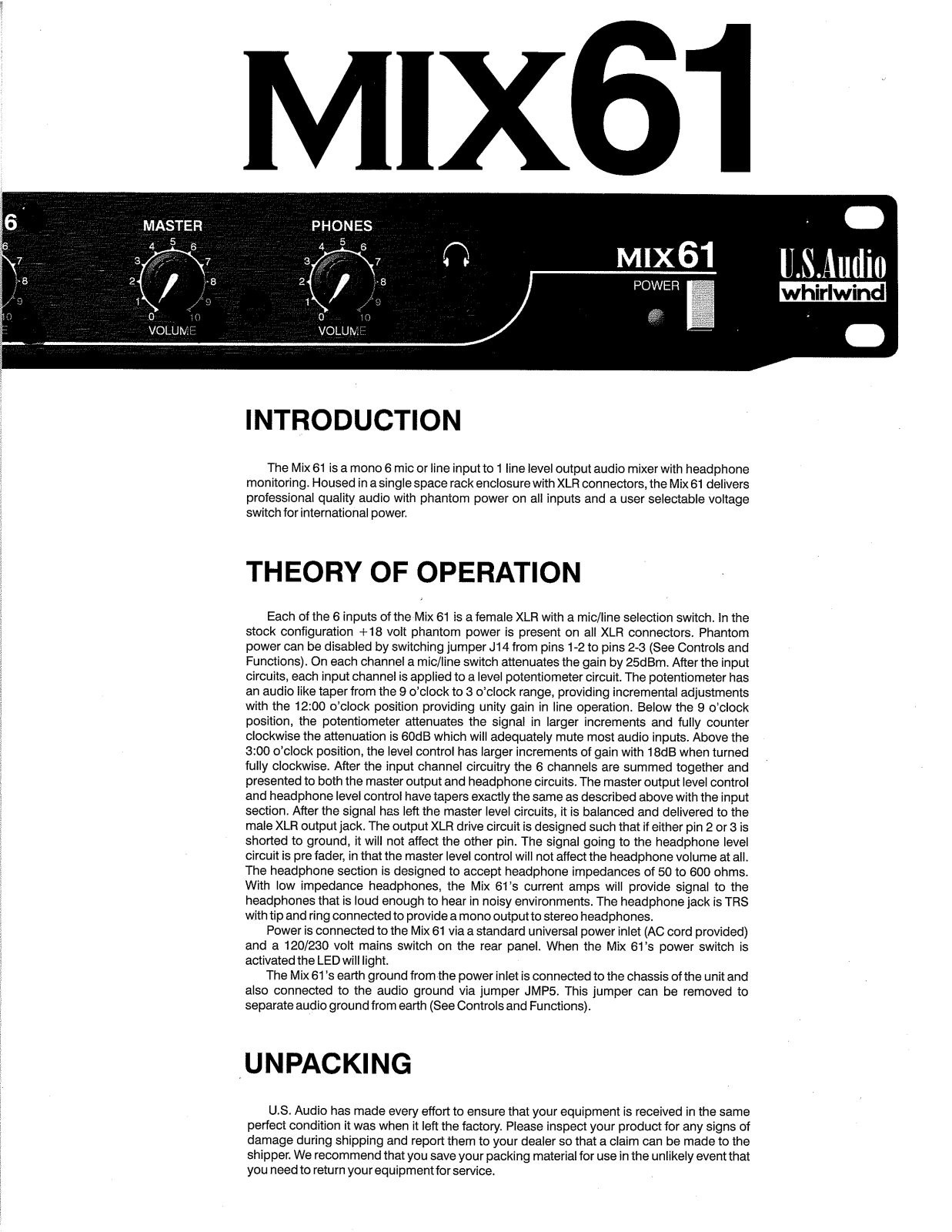 Whirlwind MIX61 User Manual