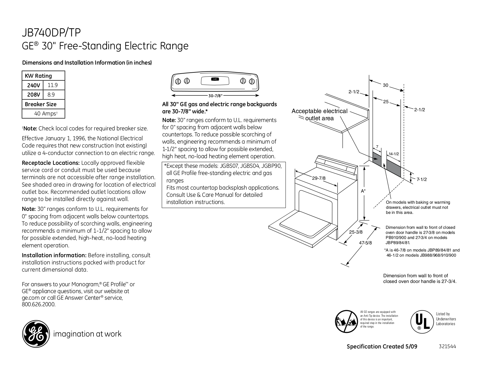 General Electric JB740DPBB User Manual