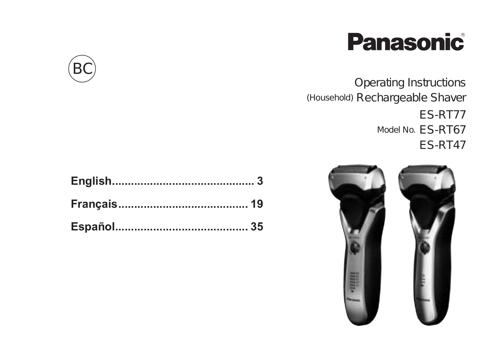 Panasonic ES-RT47, ES-RT67 User Manual