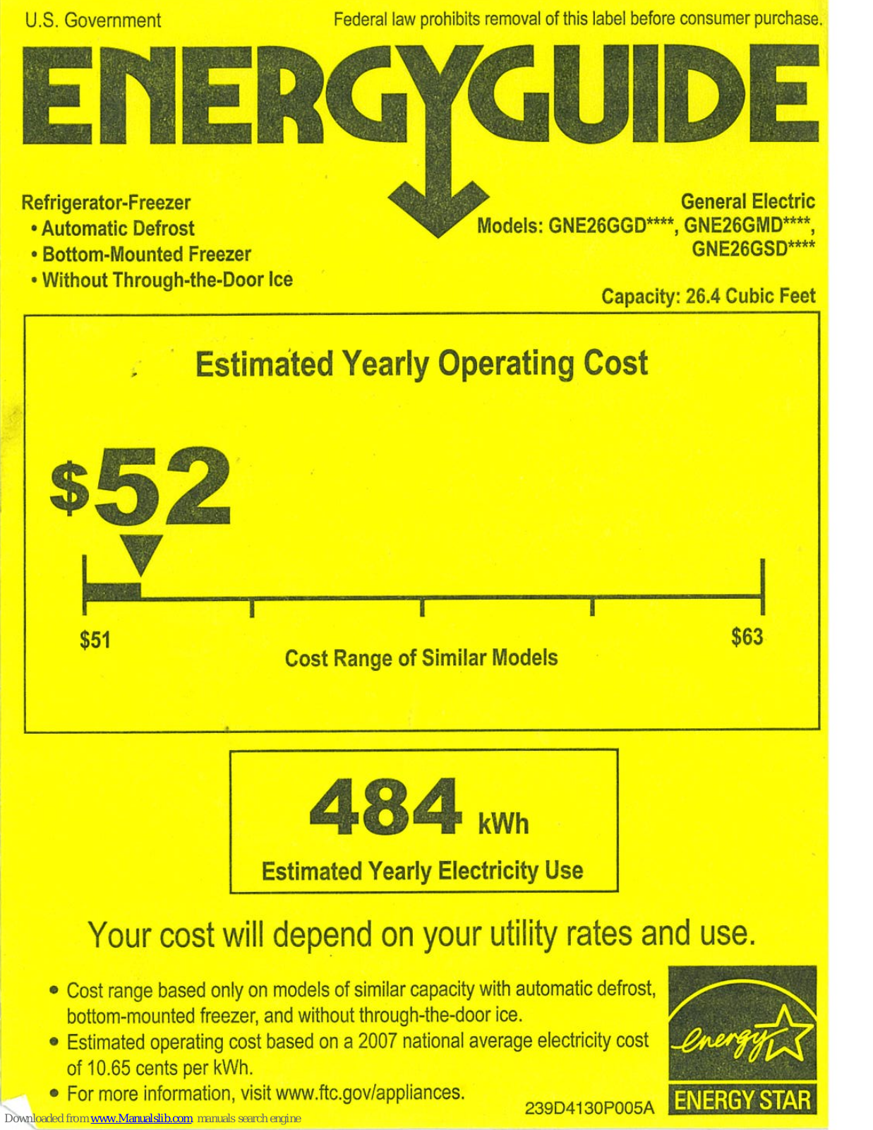 GE GNE26GSDSS, GNE26GGD Series, GNE26GMD Series, GNE26GSD Series Energy Manual