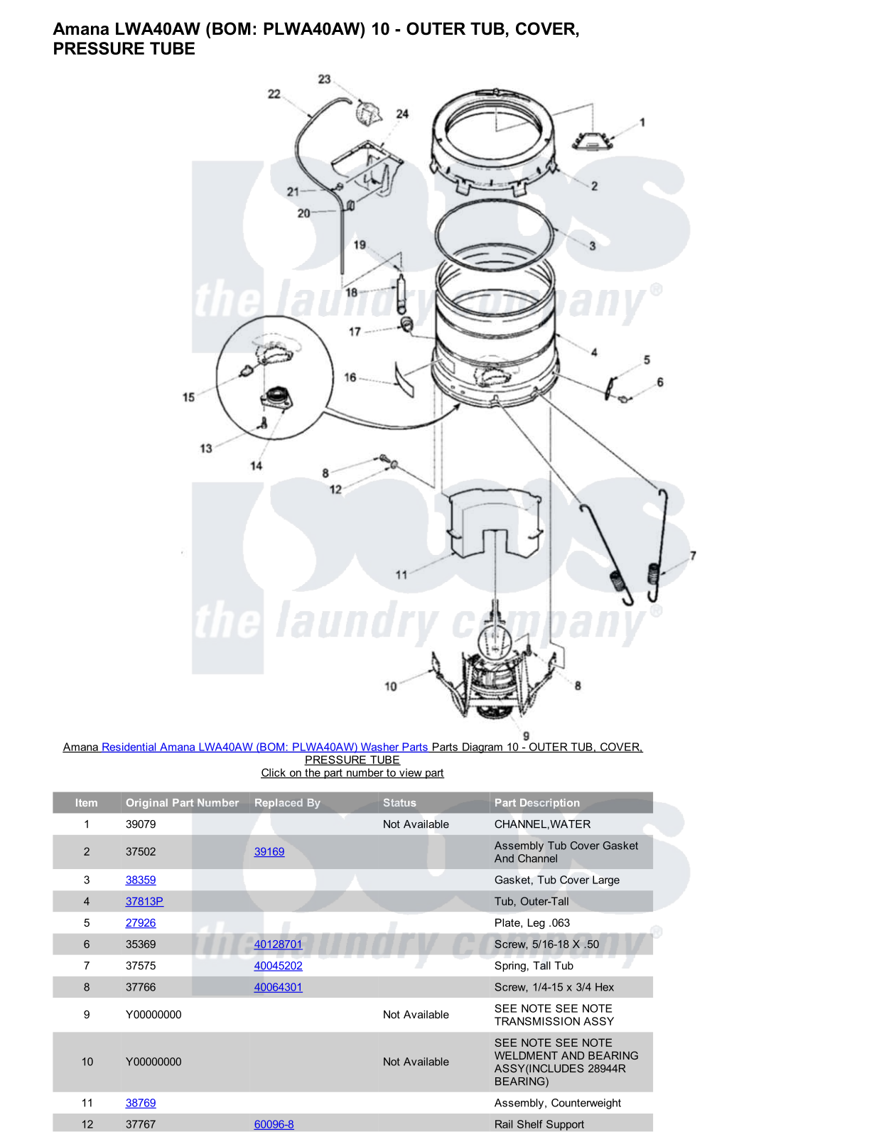 Amana LWA40AW Parts Diagram