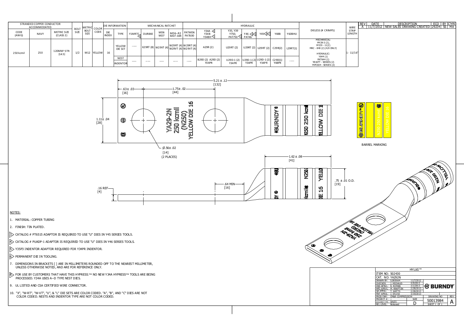 Burndy YA292N dimensions