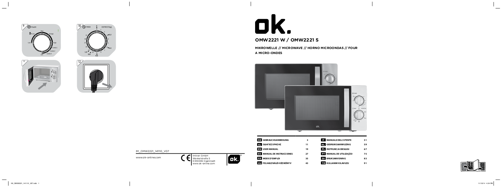 OK OMW 2221 W, OMW 2221 S User Manual