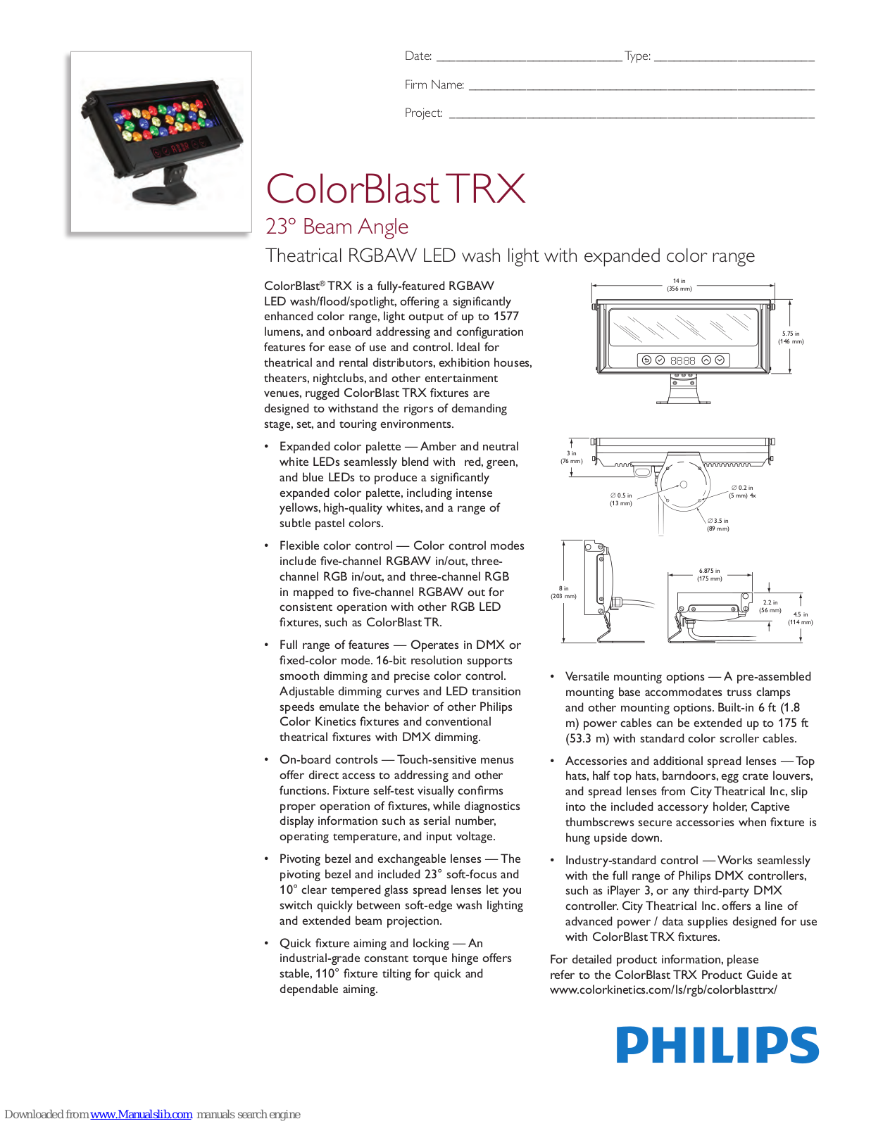 Philips ColorBlast TRX Specifications