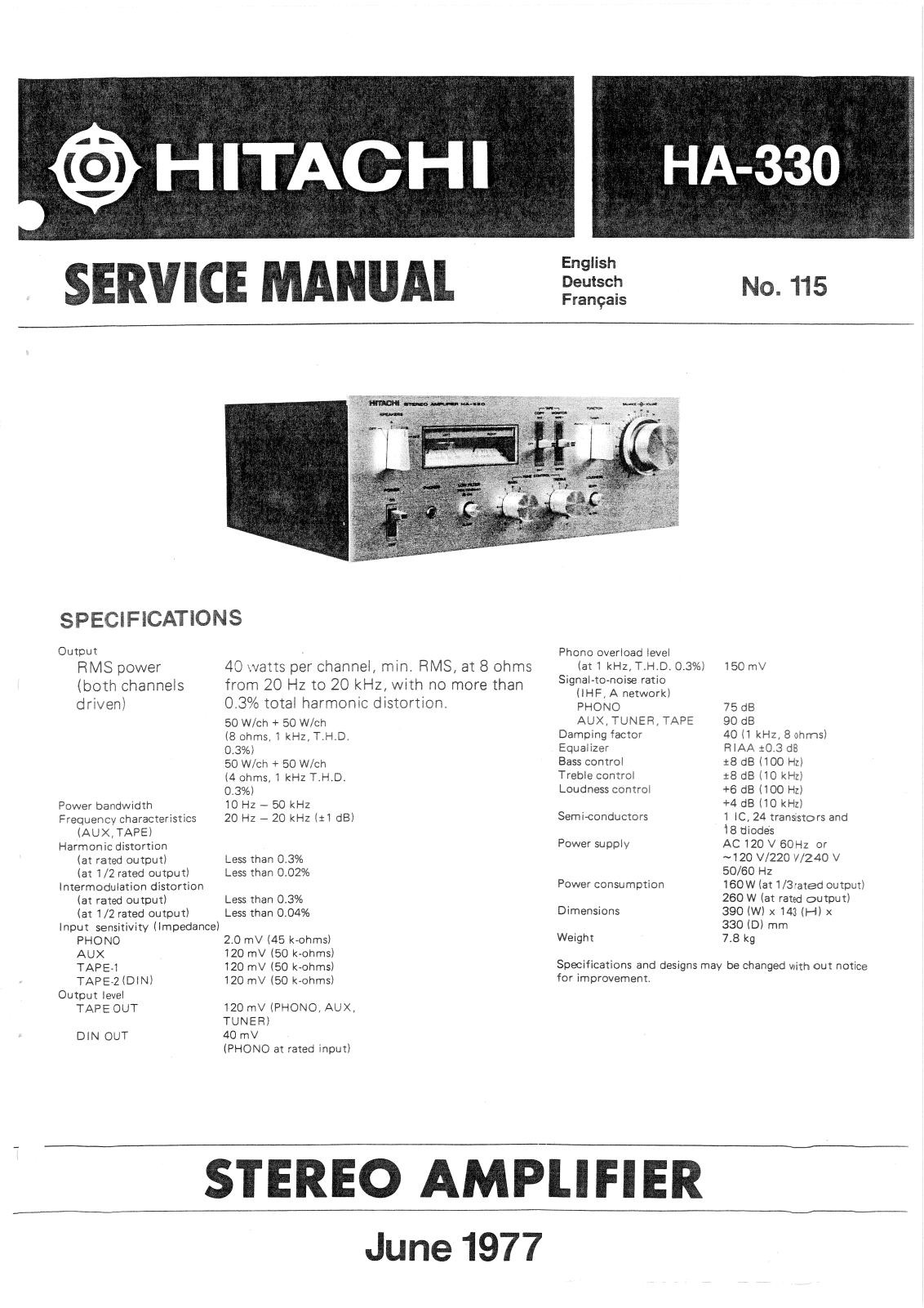 Hitachi HA-330 Service manual