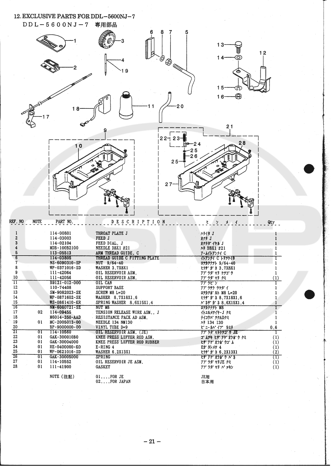 Juki DDL5600NJ7 Parts Book