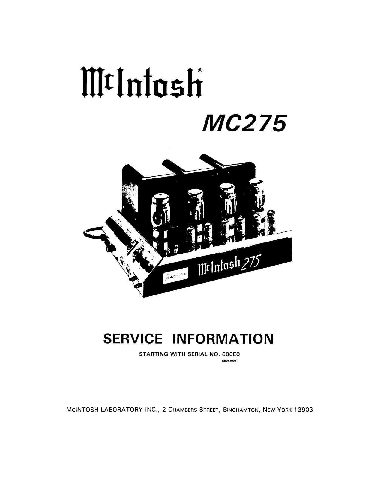 McIntosh MC-275-CE Service Information