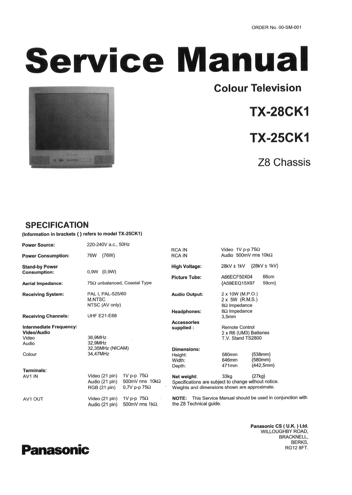 Panasonic TX-25CK1, TX-28CK1 Schematic