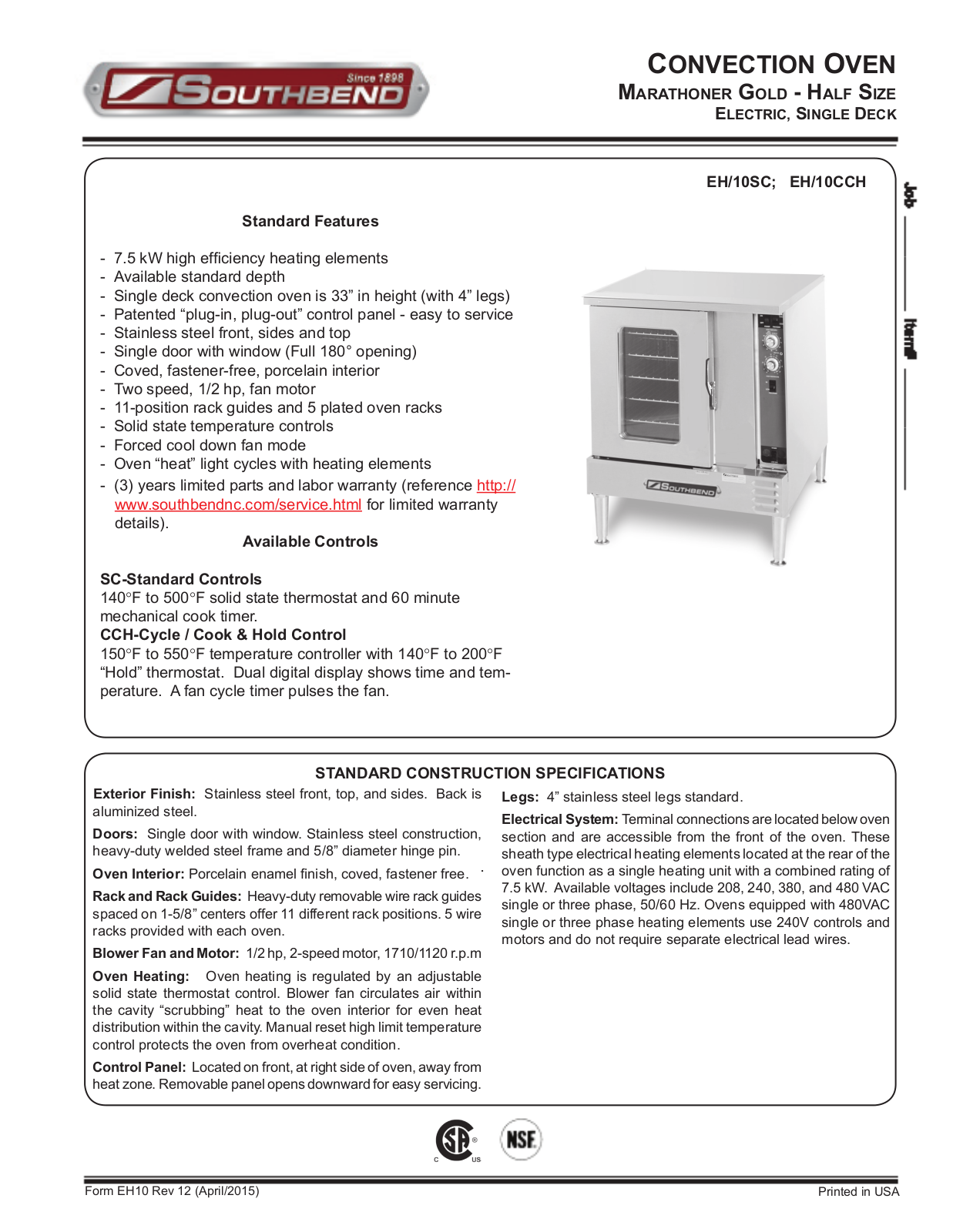 Southbend EH-10CCH User Manual