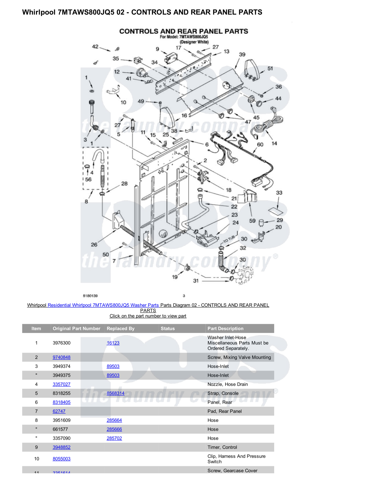 Whirlpool 7MTAWS800JQ5 Parts Diagram