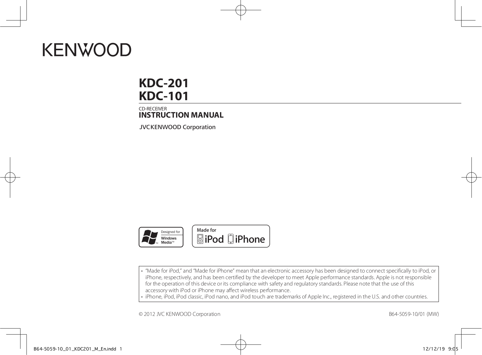 Kenwood KDC-201, KDC-101 User Manual