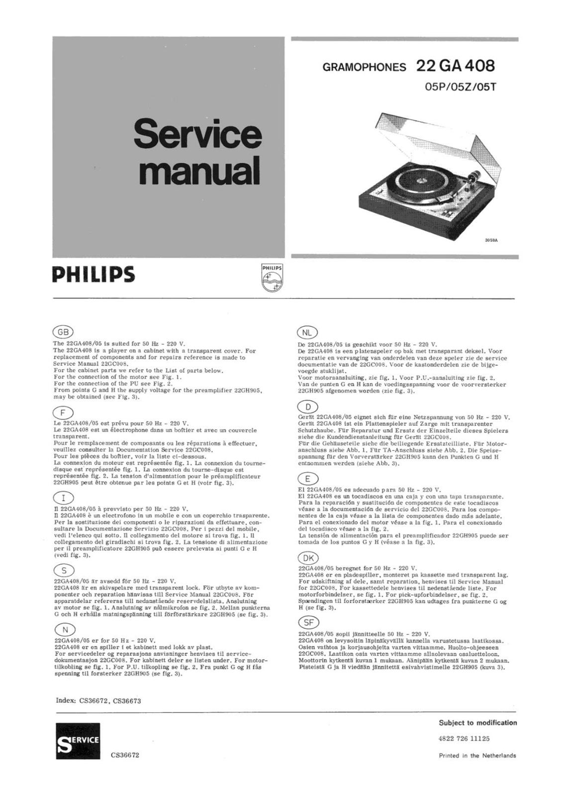 Philips 22-GA-408 Service Manual
