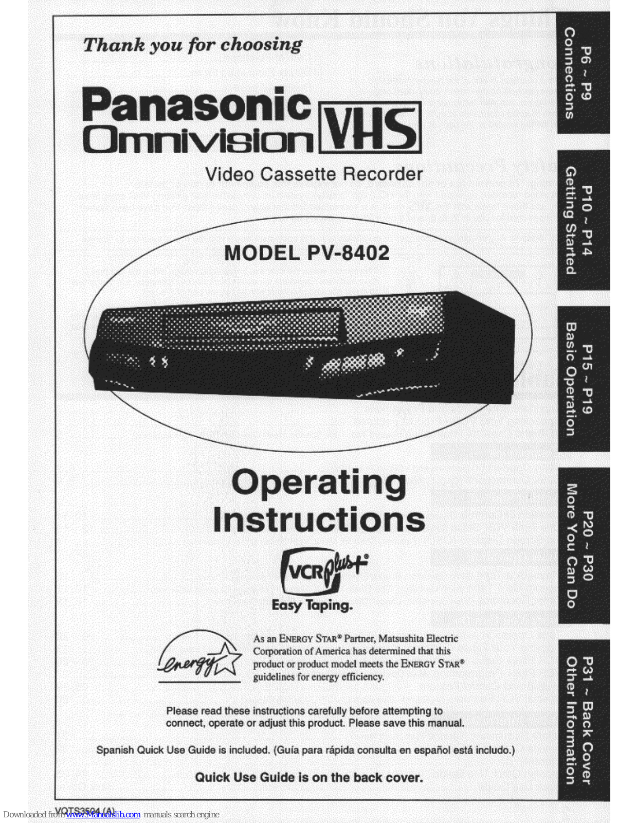 Panasonic Omnivision PV-8402 Operating Instructions Manual