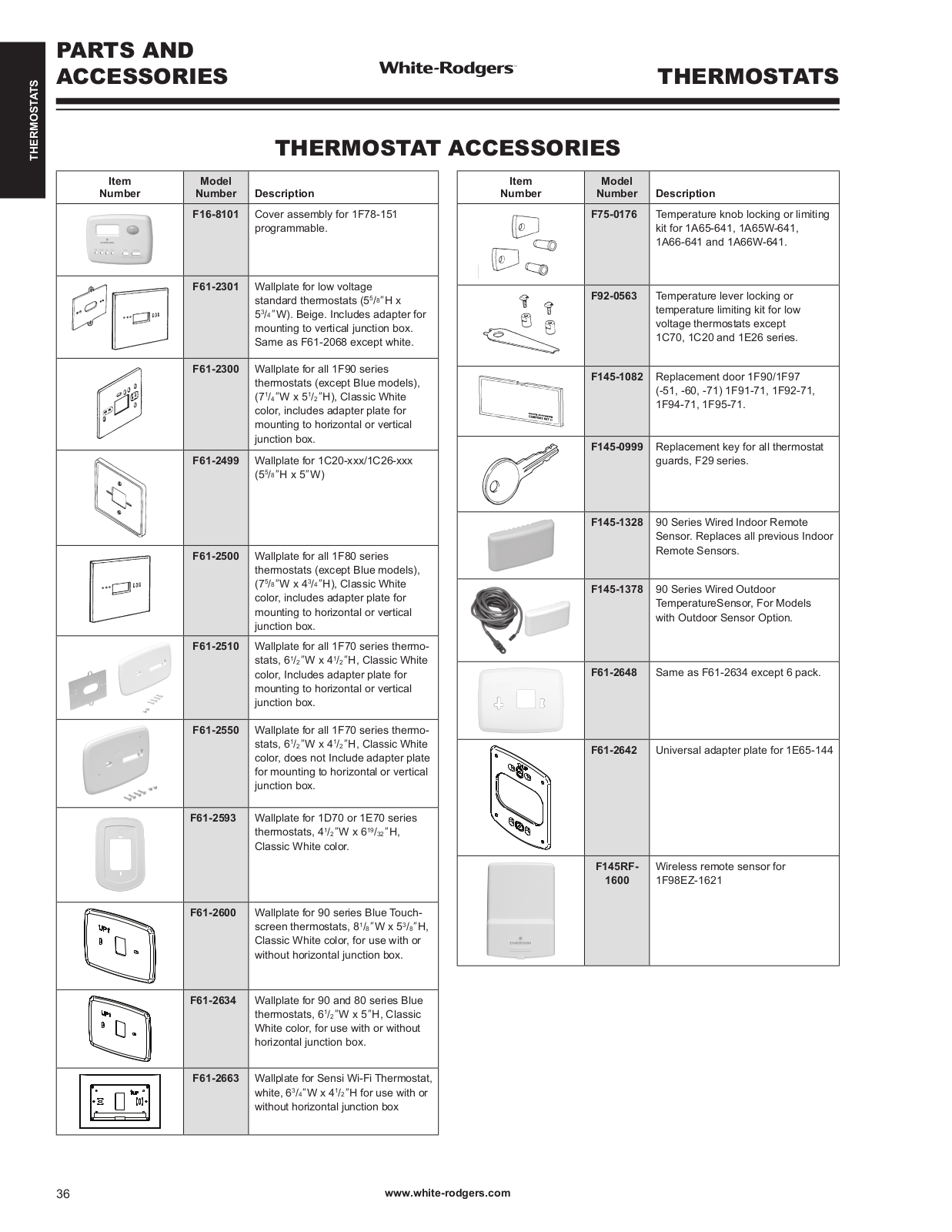 White Rodgers F92-0563, F61-2593, F61-2600, F61-2634, F61-2550 Catalog Page