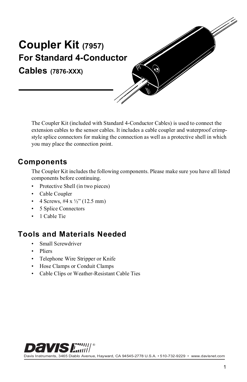 DAVIS Cable Coupler Kit User Manual