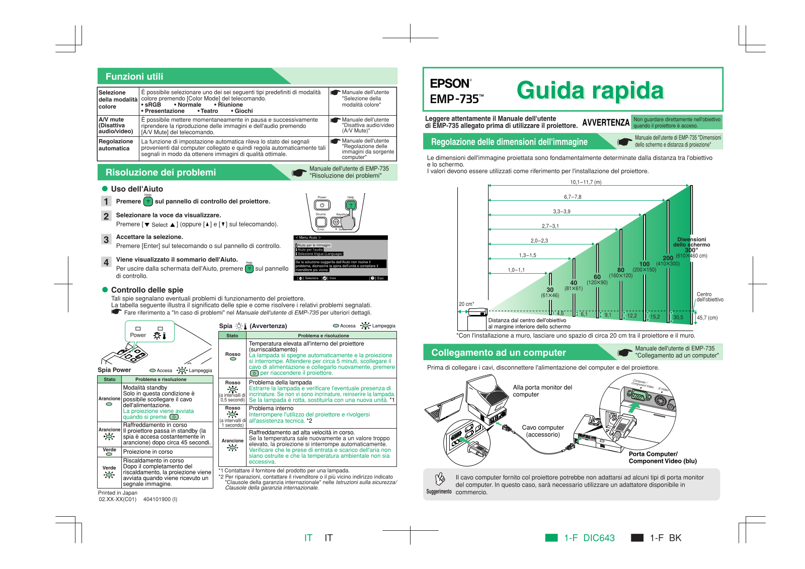 Epson EMP-735 Quick guide