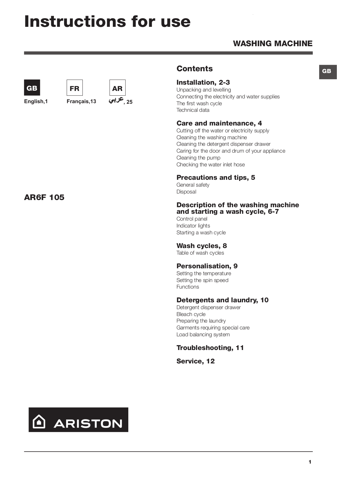 Hotpoint Ariston AR6F 105 EX.M User Manual