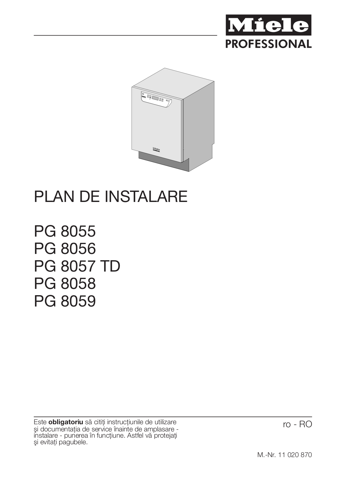 Miele PG 8055, PG 8056, PG 8057 TD, PG 8058, PG 8059 Plan de instalare