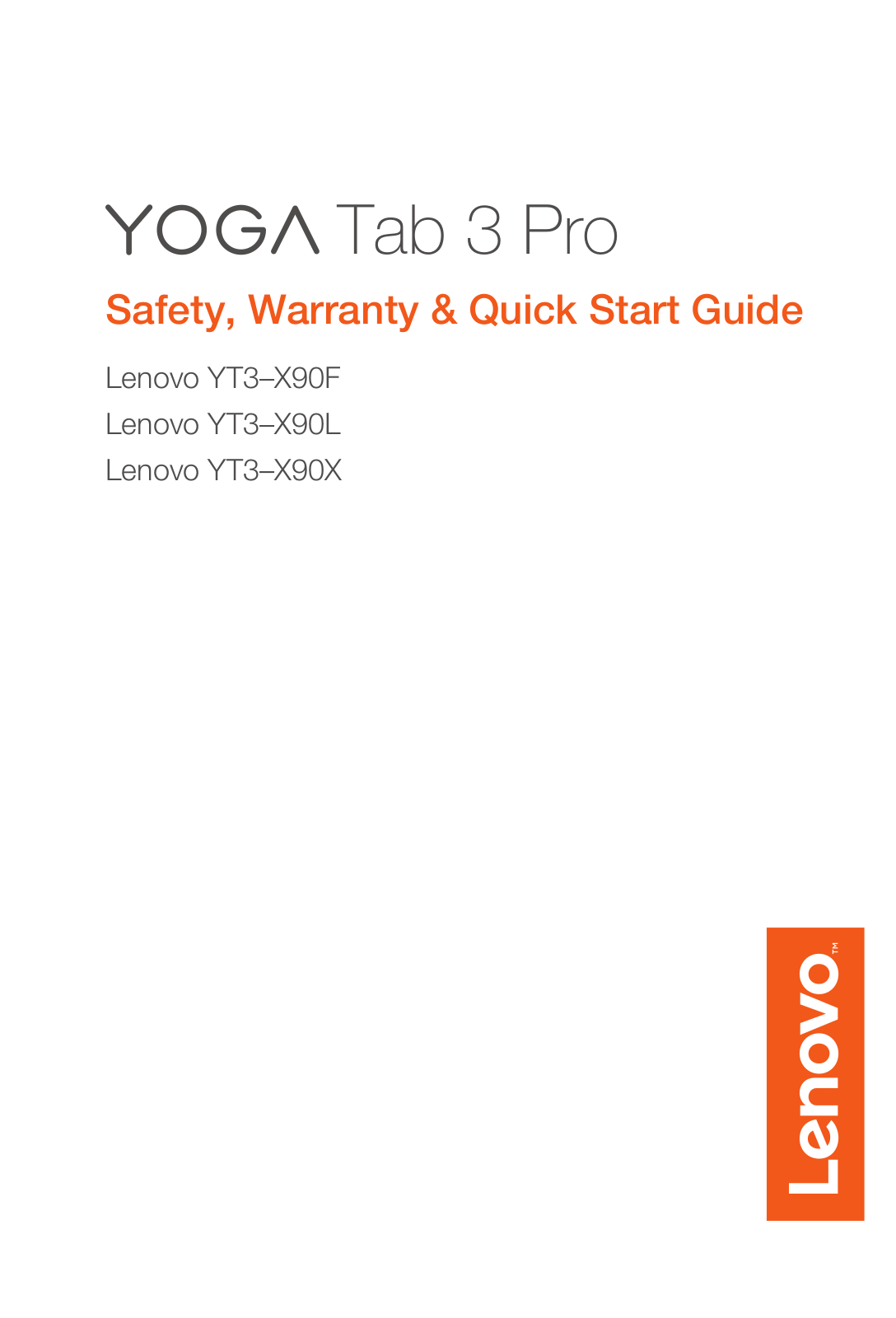 Lenovo YOGA Tab 3 Pro Safety, Warranty & Quick Start Guide