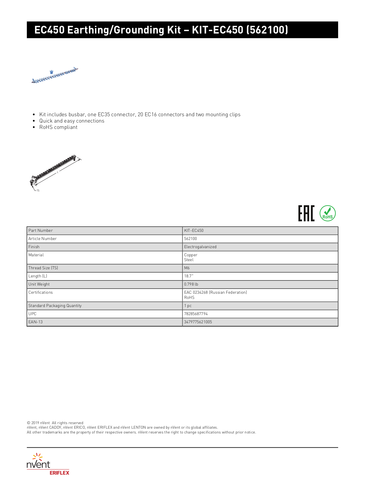 ERICO 562100 Data Sheet