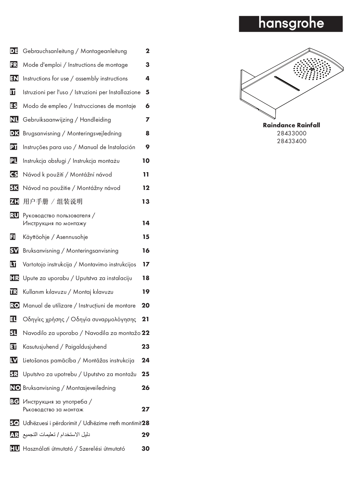 Hansgrohe 28433000, 28433400 Assembly guide