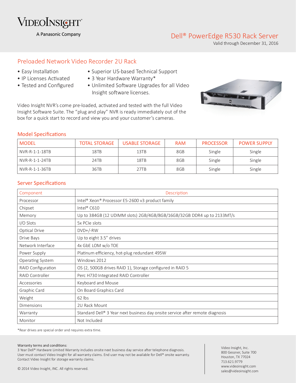 Panasonic NVR-R-1-1-24TB Specsheet