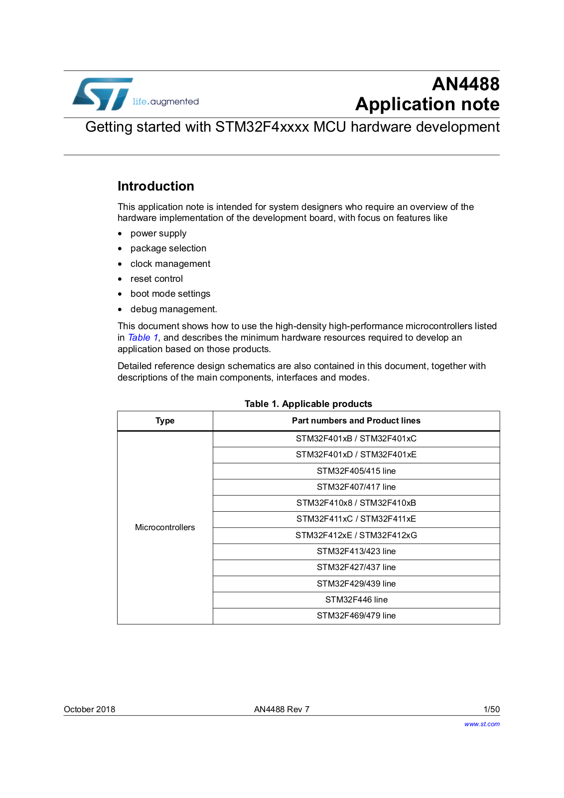 STMicroelectronics STM32F405, STM32F415, STM32F407, STM32F417, STM32F413 Application Note