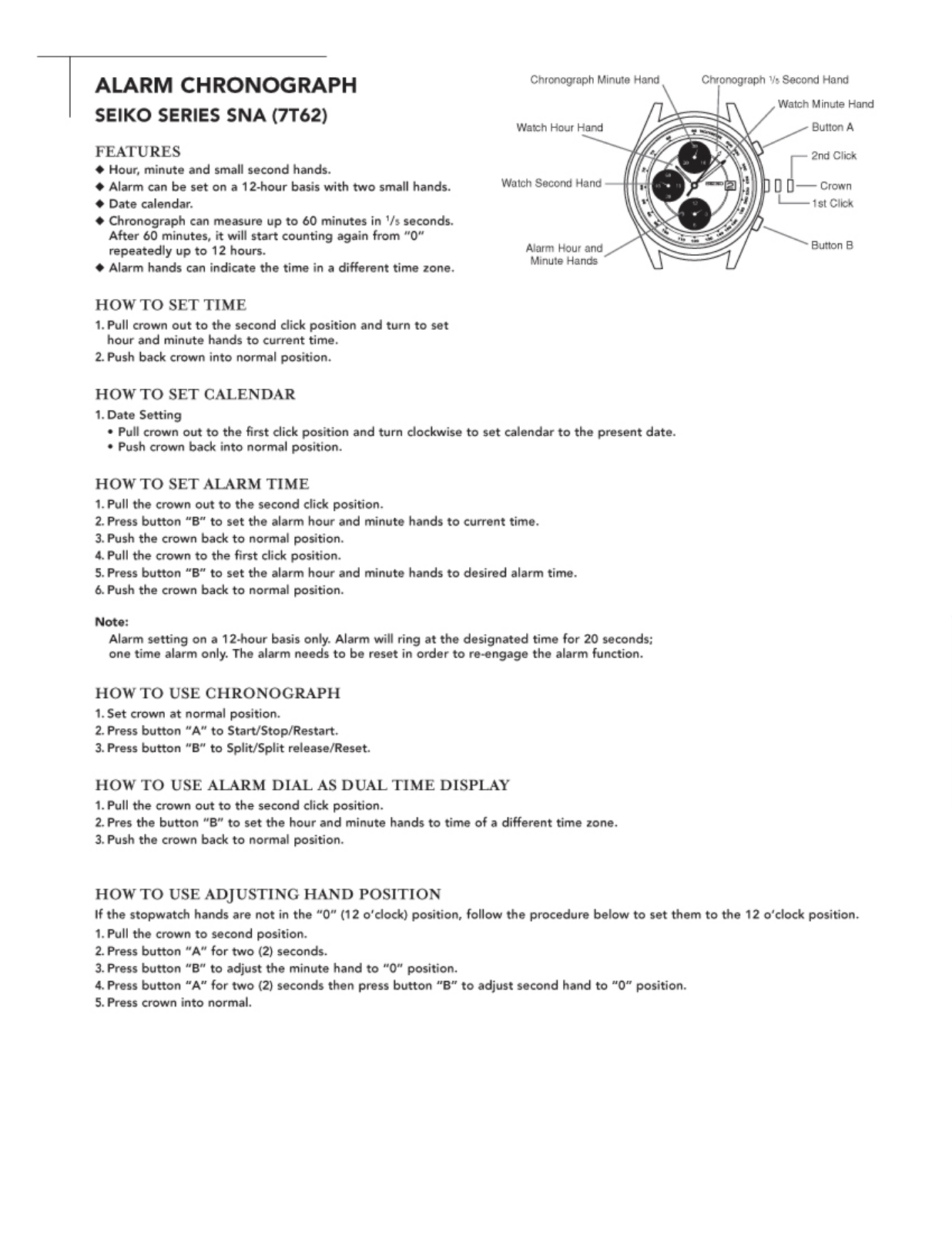 Seiko SNA User Manual