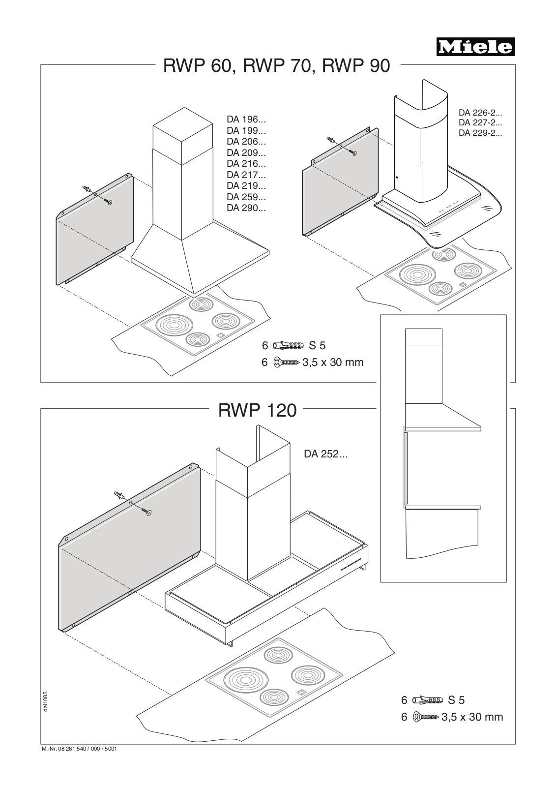 Miele RWP 60, RWP 70, RWP 90, RWP 120 Installation Instruction