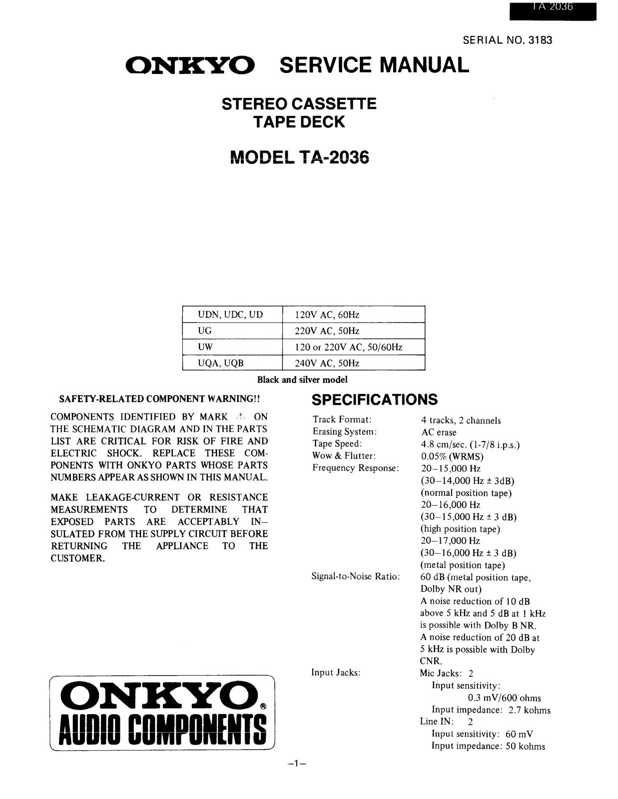 Onkyo TA-2036 Service manual