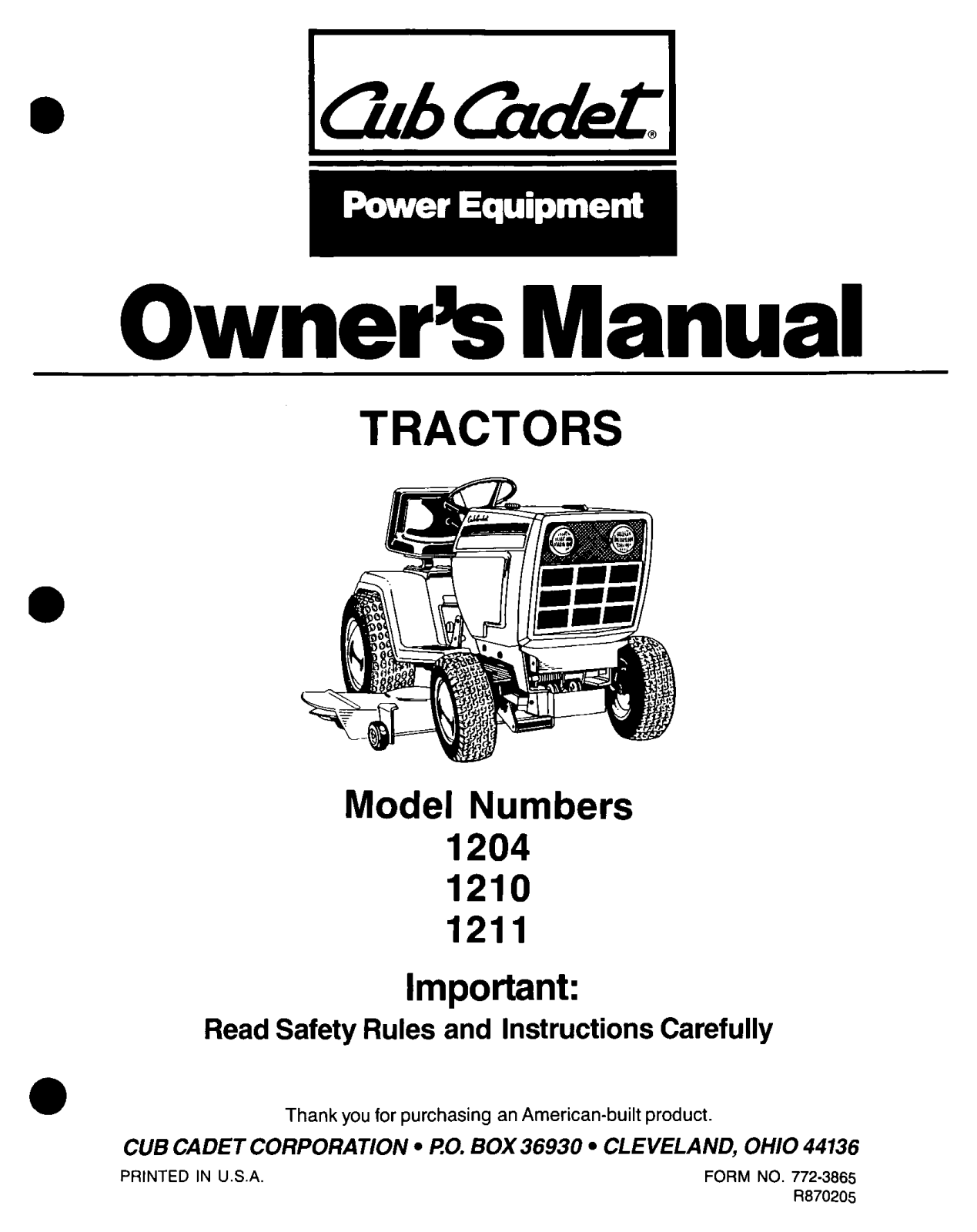 Cub Cadet 1210, 1211, 1204 User Manual