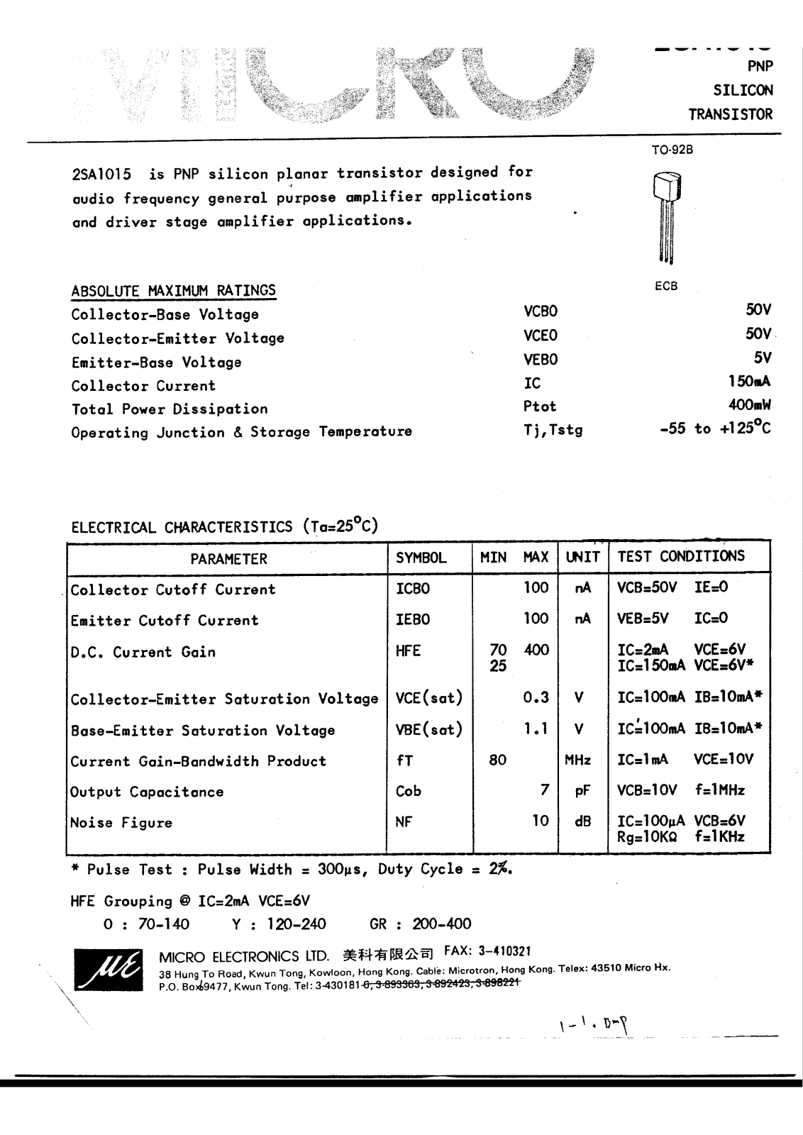 ME 2SA1015Y Datasheet