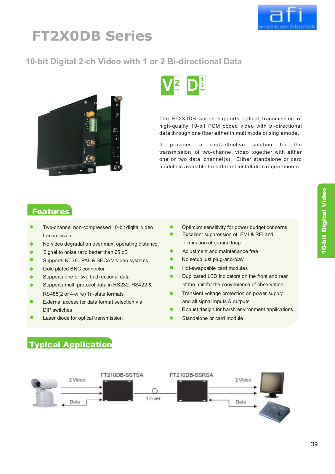 American Fibertek FT210DB-SMR, FT210DB-SST, FT210DB-SSTL, FT210DB-SSRL, FT210DB-SSR Specsheet