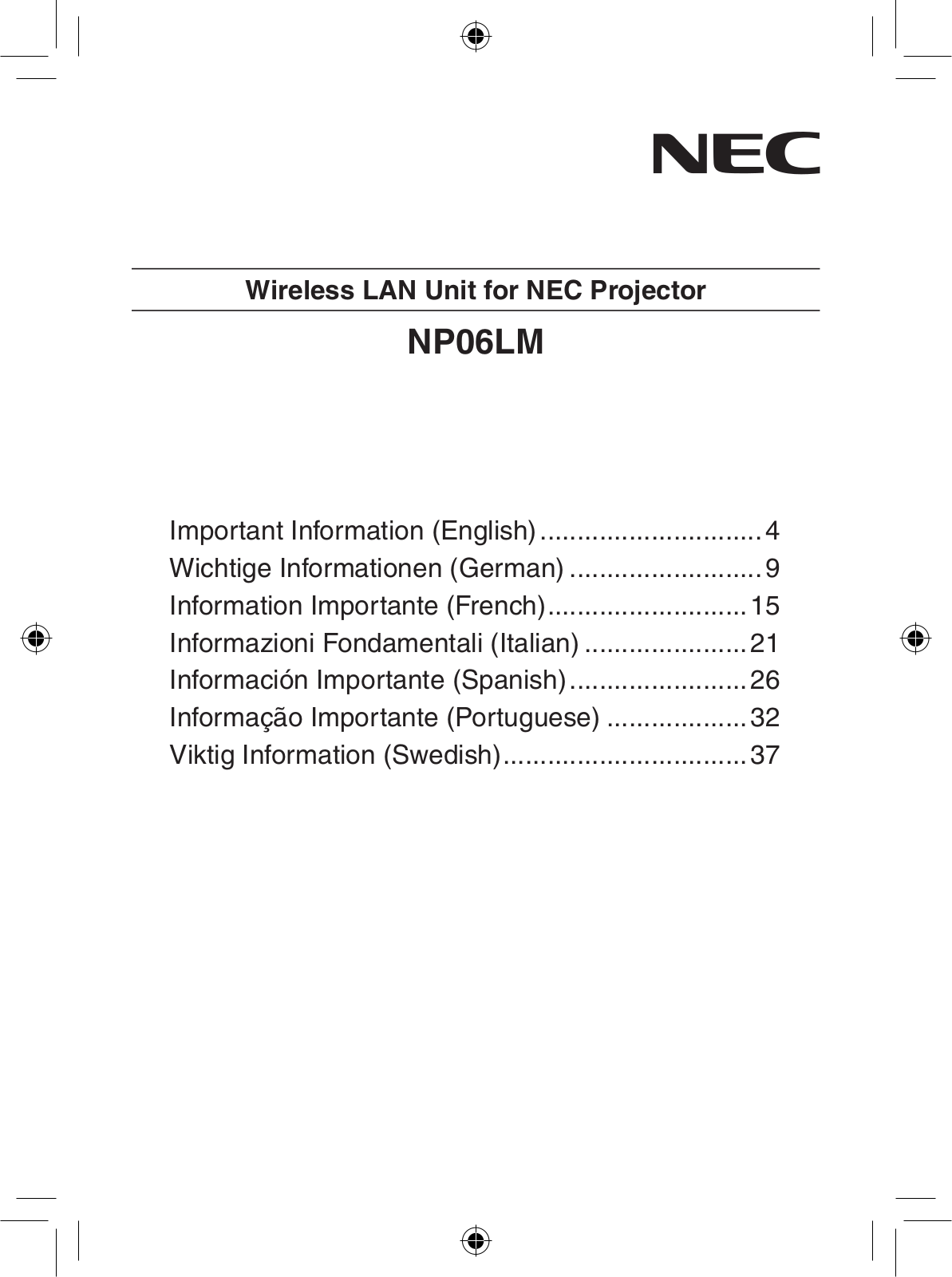 Nec NP06LM User Manual