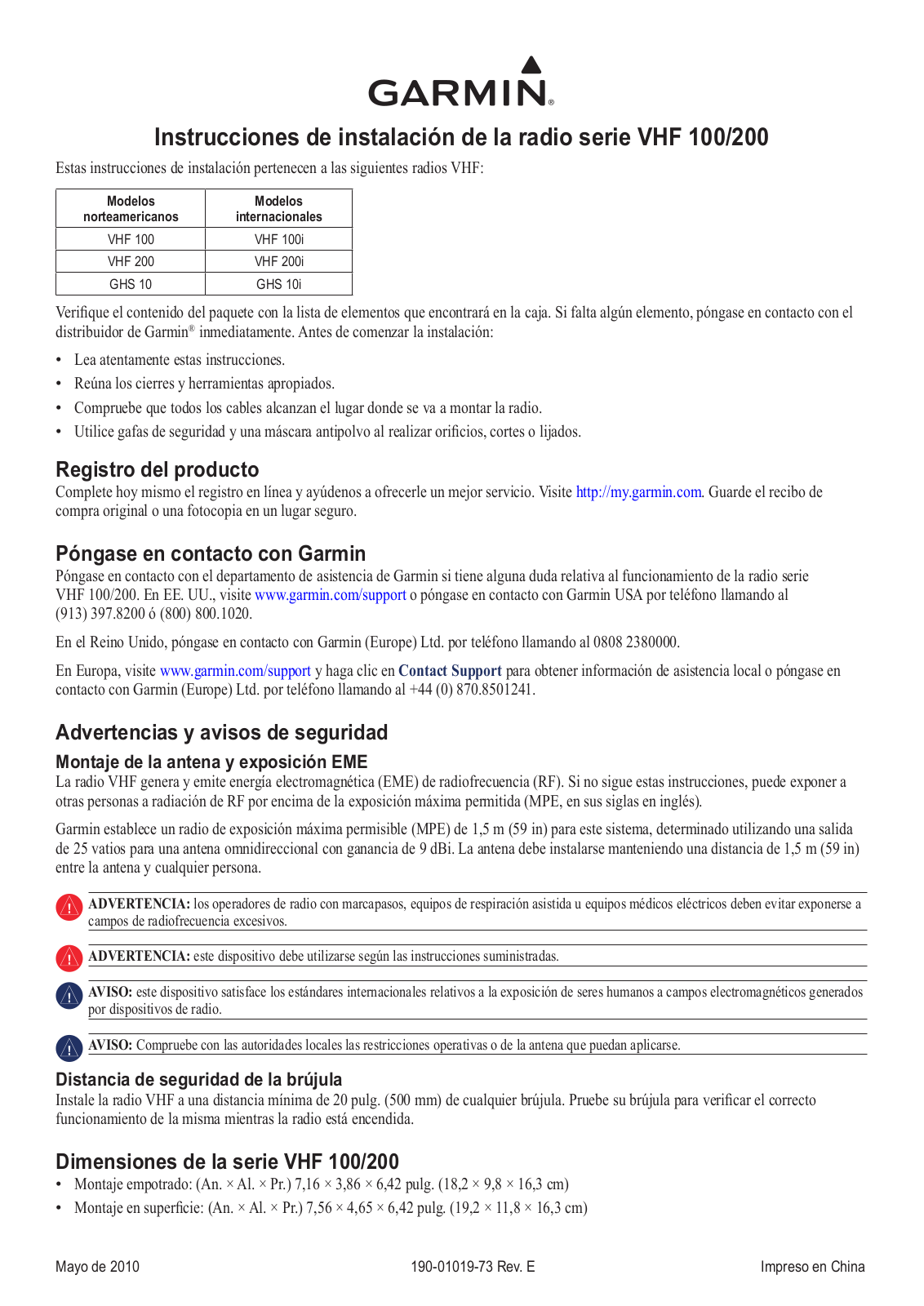 Garmin VHF 100, VHF 200 Installation manual