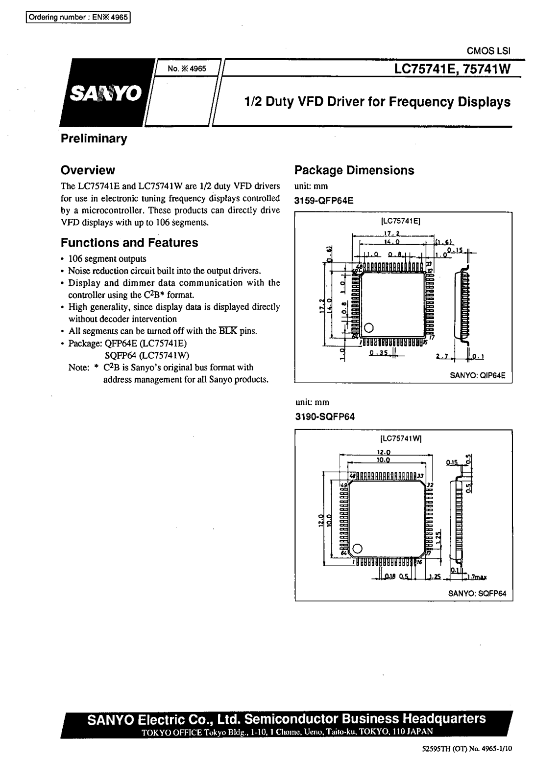 SANYO LC75741W, LC75741E Datasheet