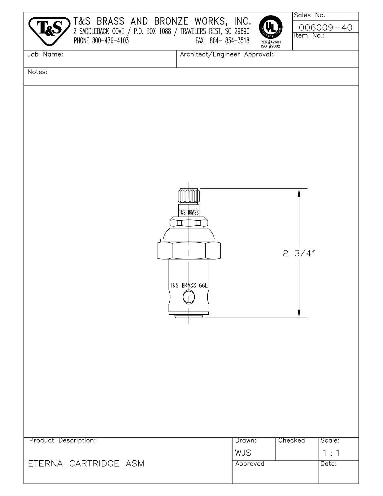 T&S Brass 006009-40 User Manual