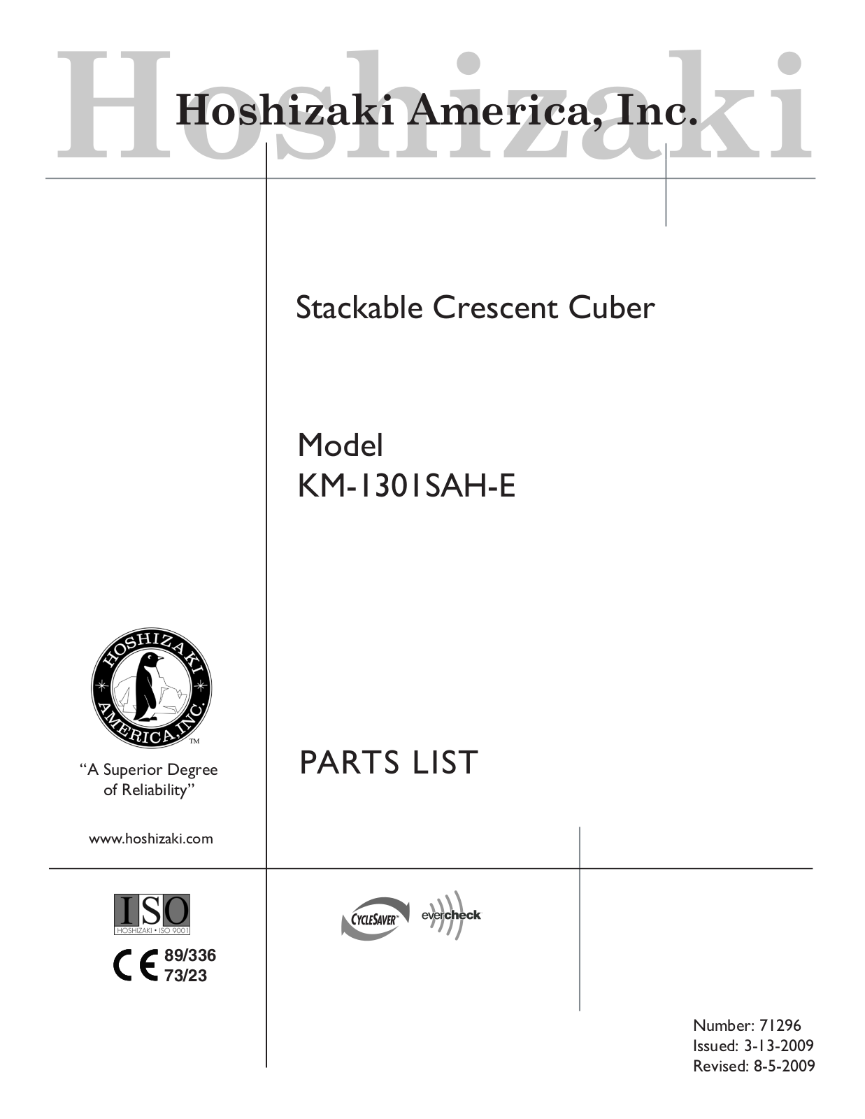 Hoshizaki KM-1301SAH-E User Manual