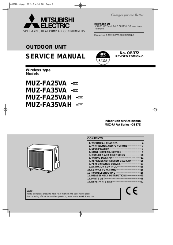 Mitsubishi MUZ-FA25VA-E1, MUZ-FA35VA-E1, MUZ-FA25VAH-E1, MUZ-FA35VAH-E1 ...