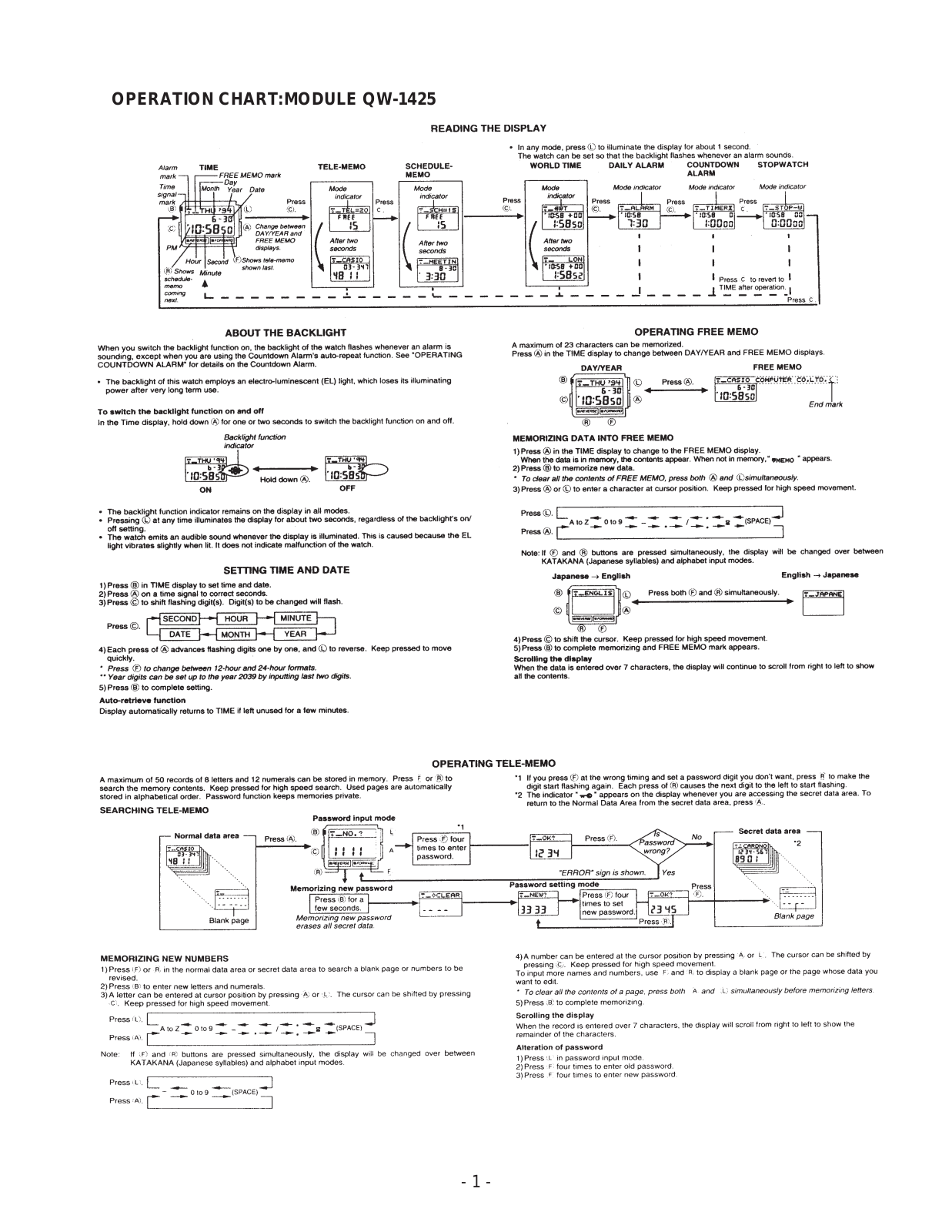 Casio QW-1425 User Manual