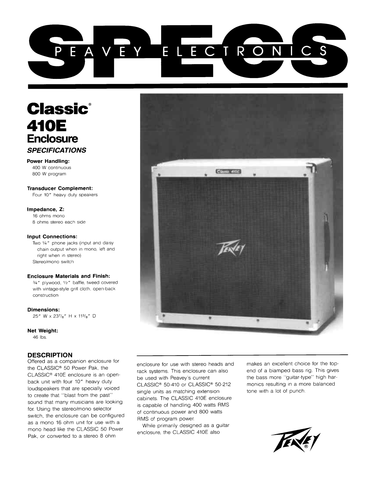 Peavey CLASSIC 410E DATASHEET