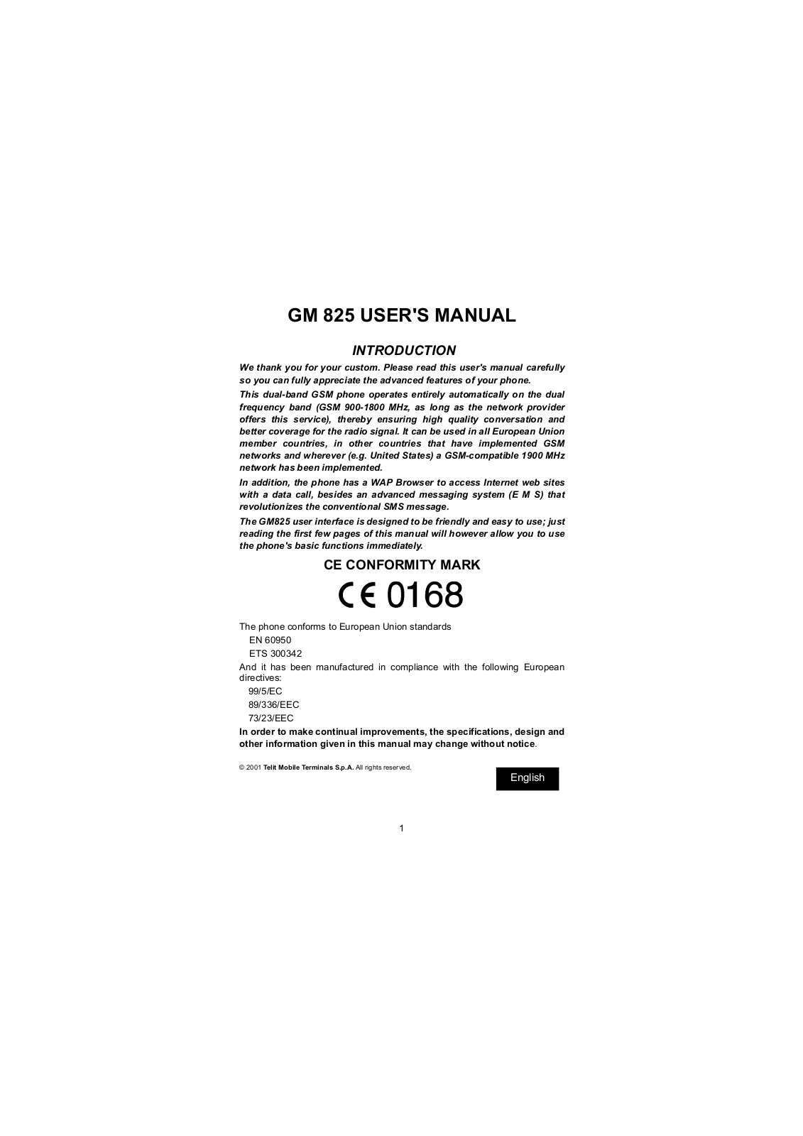 Telit Mobile Terminals S p A GM825 User Manual